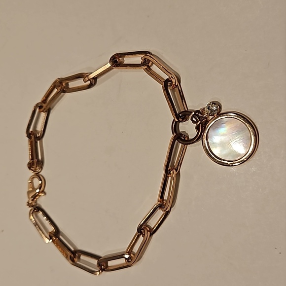Vintage Mother of Pearl & Rhinestone Gold-Tone Link 7.5" Bracelet - Picture 1 of 5